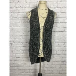 Black and White Knit Open Vest Cardigan